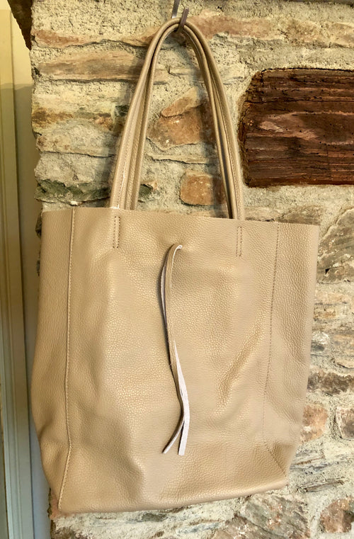 Orla Leather Bucket Tote Bag - Taupe