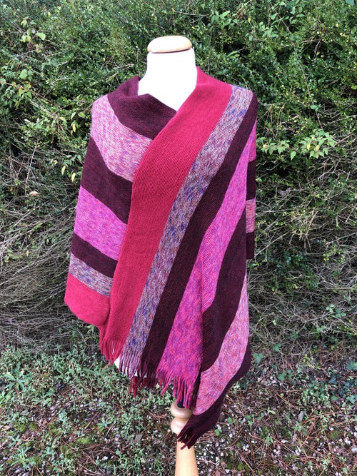 Fringed Poncho - Shades of Red