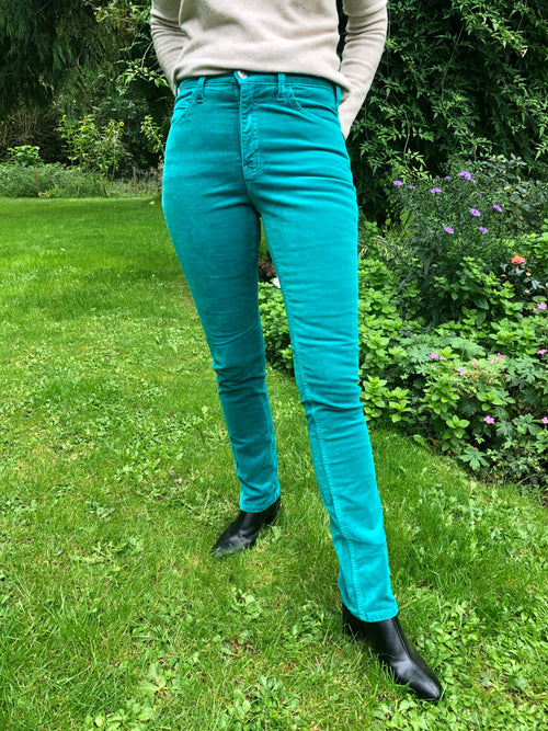 Amazing Woman Velvet Straight Leg Jeans in Teal Green